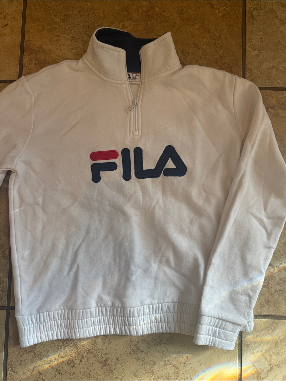 Fila White Quarter-Zip Pullover with Navy & Red Logo